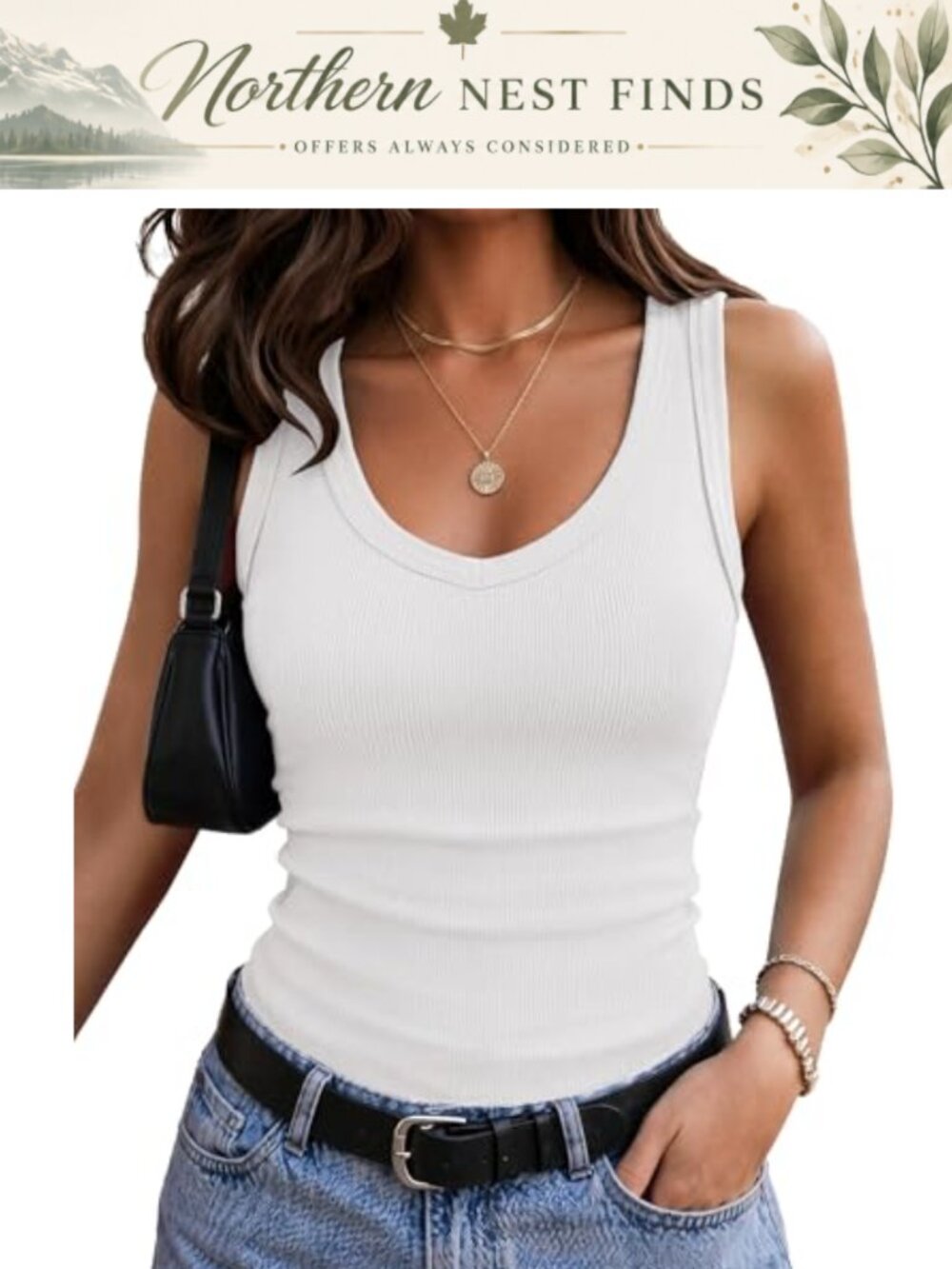 Ribbed Knit V Neck Sleeveless Tank Top Slim Fit Basic